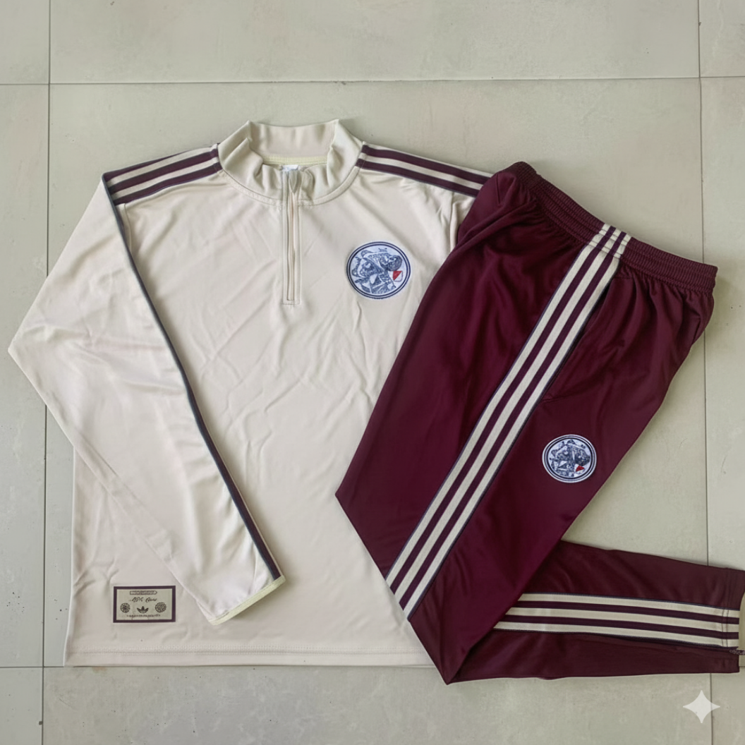 Chándal Ajax beige y burdeos – Conjunto deportivo completo