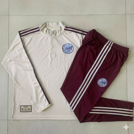 Chándal Ajax beige y burdeos – Conjunto deportivo completo