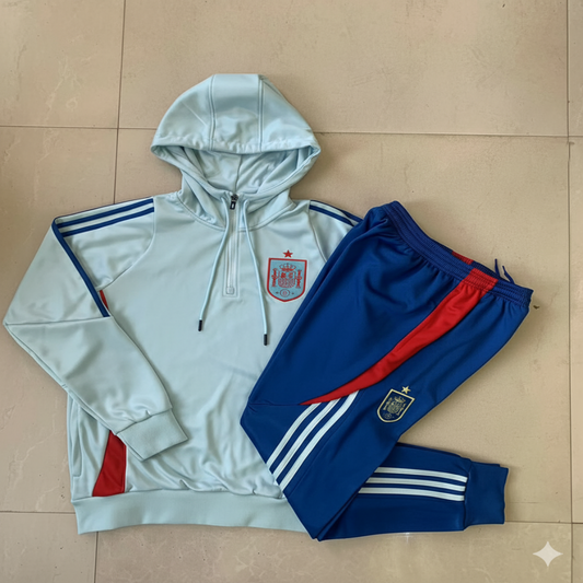 Chándal España celeste y azul con detalles rojos – Conjunto deportivo completo