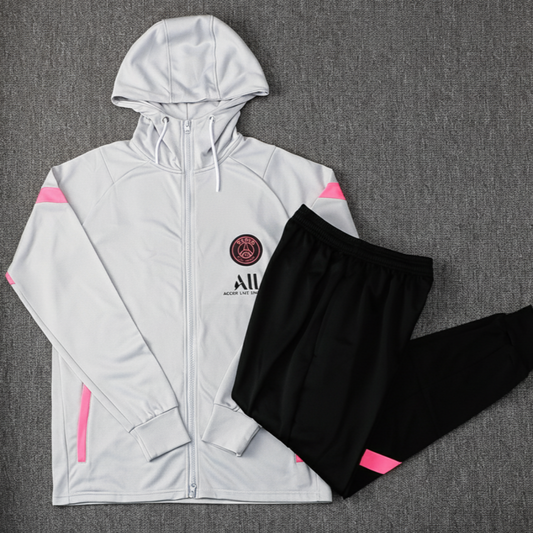 Chándal PSG blanco y negro con detalles rosa – Conjunto deportivo completo